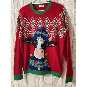 Holiday Time Ugly Christmas Sweater Lights Up Unisex M (38/40)Cow Sweater